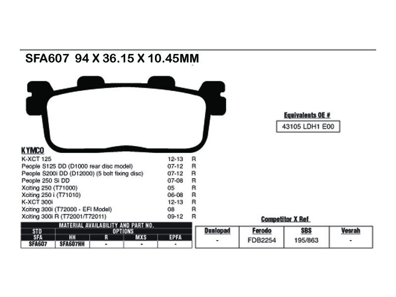 EBC BRAKES Brake Pads SFA607 click to zoom image