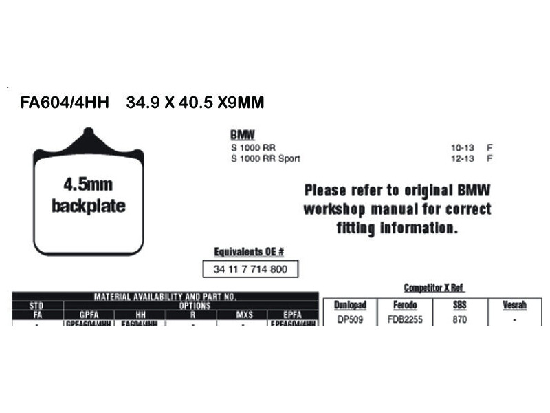 EBC BRAKES Brake Pads EPFA604/4HH click to zoom image