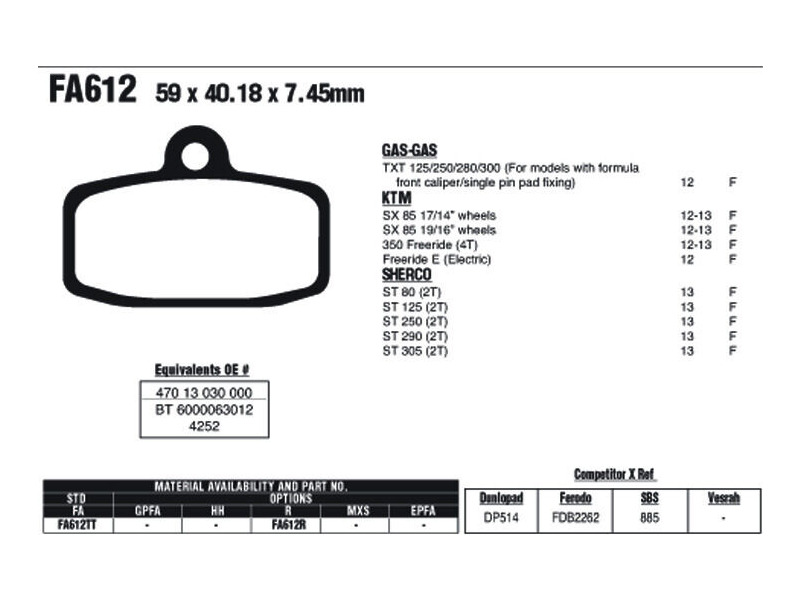 EBC BRAKES Brake Pads FA612R click to zoom image