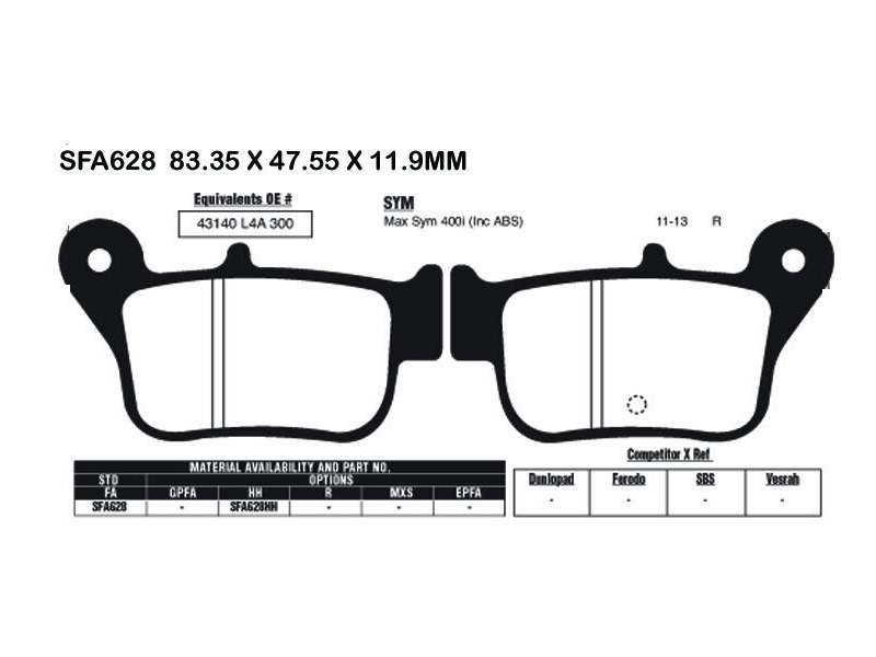 EBC BRAKES Brake Pads SFA628 click to zoom image