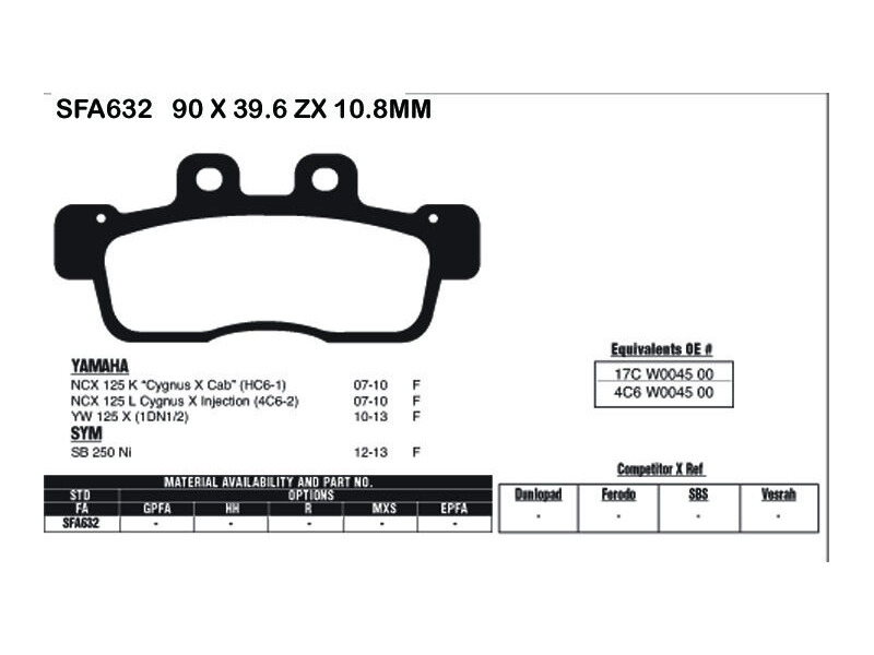 EBC BRAKES Brake Pads SFA632 click to zoom image