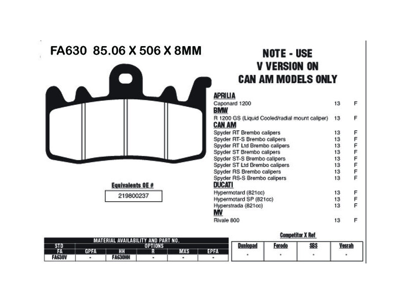 EBC BRAKES Brake Pads FA630V click to zoom image