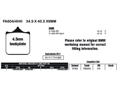 EBC BRAKES Brake Pads GPFAX604/4HH [Not For Highway Use]-S/Order