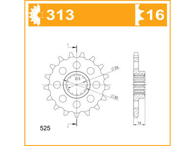 JT SPROCKETS Sprocket Front 313-16 JTF313