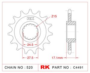 RK CHAINS Sprocket Front RK-C4491-15 JTF748 Afam 52618 520 pitch 