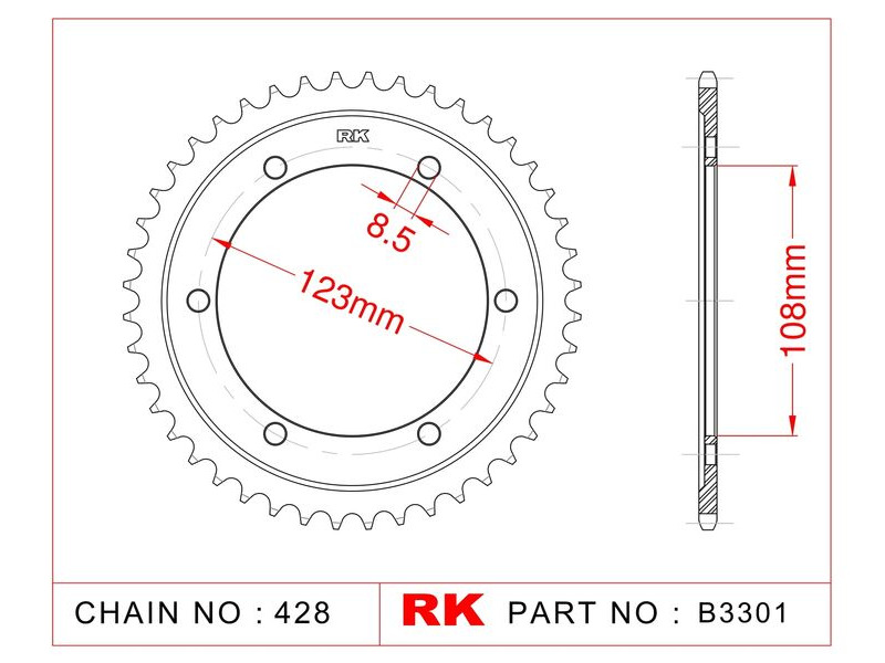 RK CHAINS Sprocket Rear RK-B3301-58B JTR25-58 click to zoom image